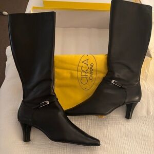 CIRCA Joan And David Women's Black Leather Tall 2.5in Heel Boots